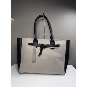 Sondra Roberts Squared Gray Black Felt & Faux Leather Tote Bag NWT